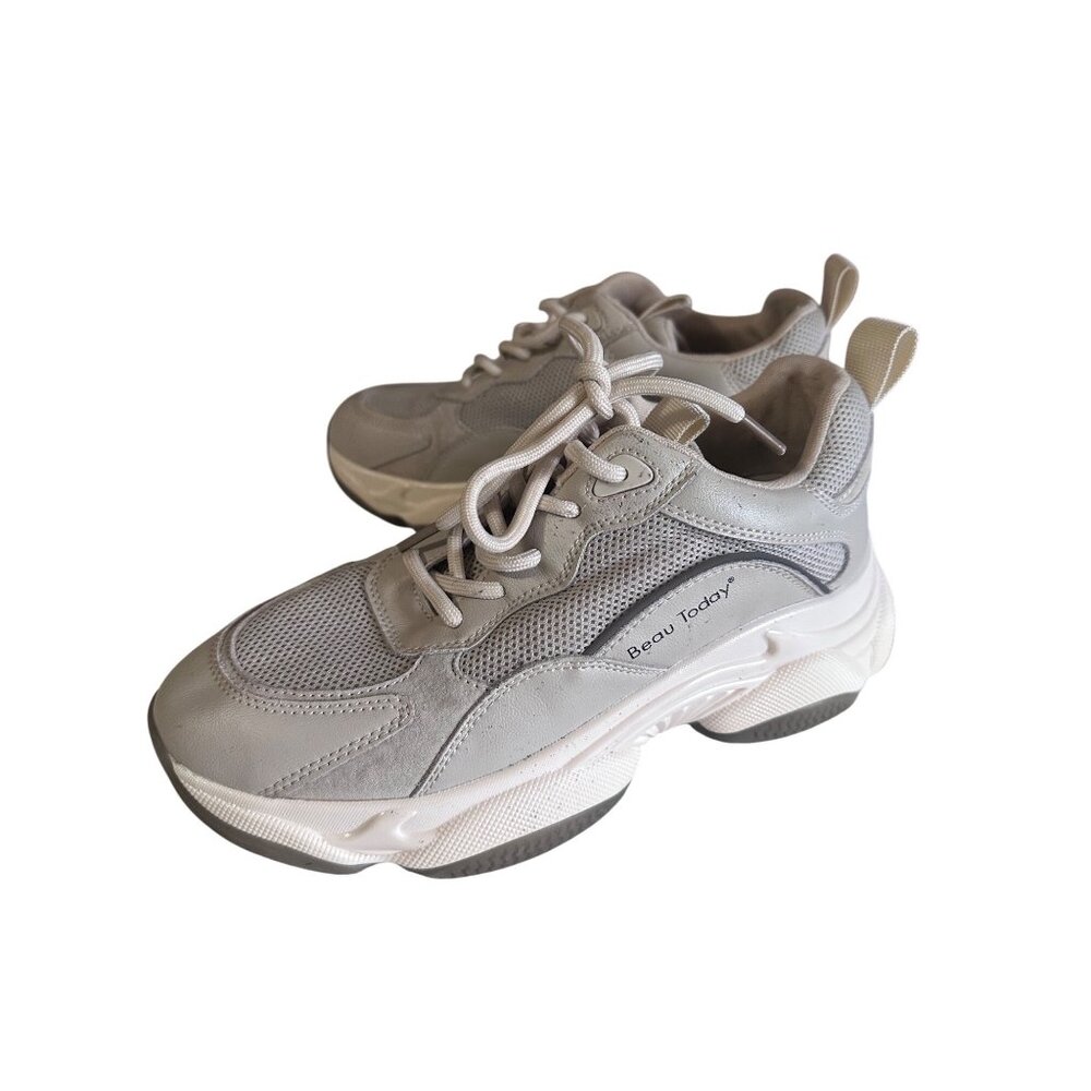 Beau Today gray primium pig suede leather and mesh sneakers size 8.5